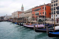 Góndolas en la orilla de San Marcos, Venecia